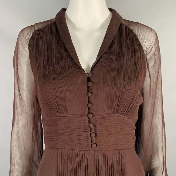 MASSIMO DUTTI Brown Viscose See Through Long Sleeve Dress - Picture 2 of 8